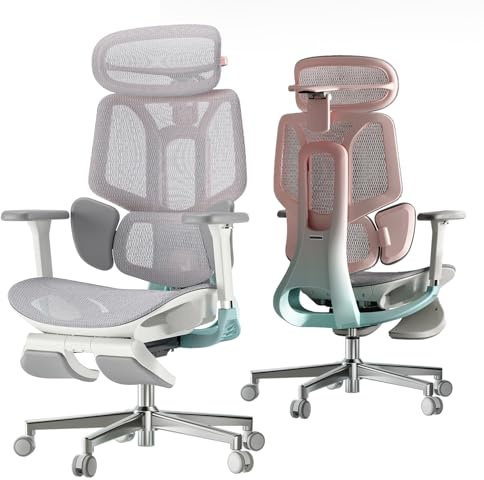Hbada E3 Pro Ergonomisk Kontorsstol - 3-zons dynamiskt svankstöd, 4D-justerbart nackstöd, 4D-justerbara armstöd, snurrstol för skrivbord med fotstöd, rosa