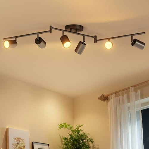 LVWIT Faretti LED da Soffitto Orientabili Nero,Faretto LED Interno con 6 Luci in Alluminio GU10, Rettangoli Base, Faretti da Soffitto Moderna Industriali per Barra, Salotto, Cucina (Senza Lampadina)