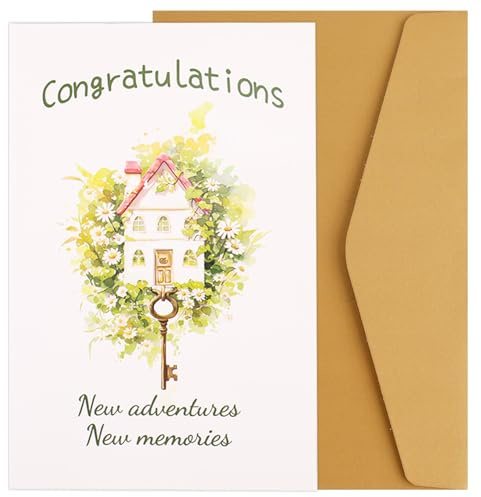 Tinoaly Carte Nouvelle Maison, Carte pour Pendaison de Crémaillère Félicitations Nouvelles Aventures et Souvenirs Idéale pour les Couples et Comme Cadeau de Pendaison Crémaillère Hommes Femmes