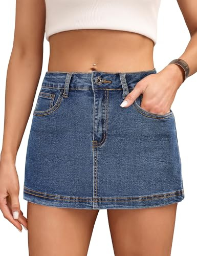 Fengbay Denimshorts Dam, Hög Midja Minikjol i Denim Casual Stretch Damjeanskjol med Fickor, Mörkblå, L