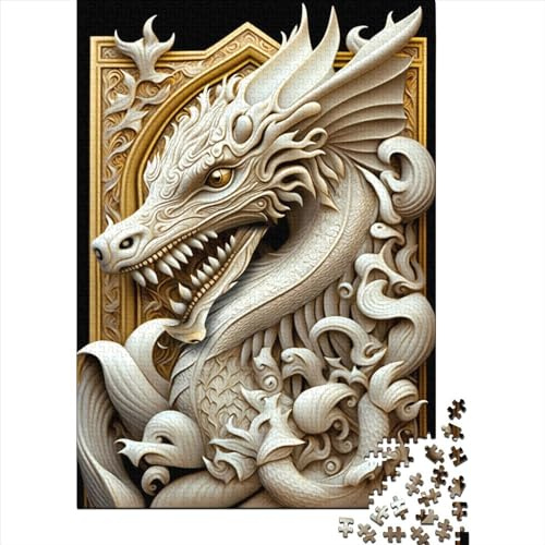 1000-teiliges Art-déco-Puzzle „Weißer Drache“ für Erwachsene, Papierpuzzle, Freunde und Familie, 38 x 26 cm / 1000 Teile