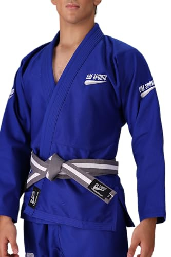 Premium Jiu-Jitsu Gi for Men– Lightweight 450 GSM Pearl-Weave BJJ Kimono, Durable Training & Competition Martial Arts Uniform, Mens BJJ Gi Set with Ripstop Pants (Blue, A4)
