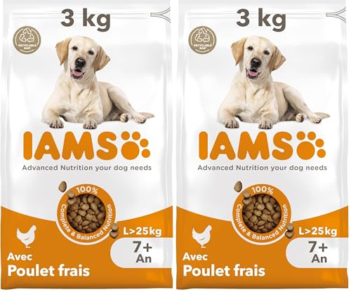 IAMS Nourriture sèche pour Chiens de Grande Taille avec Poulet Frais, 7+ Ans, 3kg (Lot de 2)