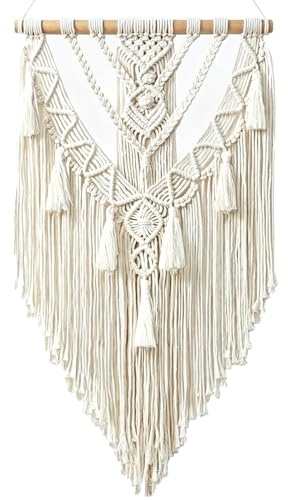 FARYODI Tapiz de pared de algodón de macramé, tapiz bohemio hecho a mano con borlas, decoración de pared tejida, 70 x 40 cm, ideal para dormitorio, sala de estar y balcón