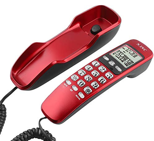 ASHATA Wandtelefon Schnurtelefon, LCD Schnurgebundenes Telefon FSK/DTMF Dual Anrufer ID Kompakttelefon,Multifunktion Schnurgebundenes Analog Telefon für Hause Büro usw.(Rot)
