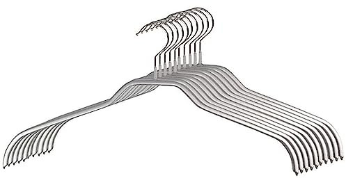 MAWA Kleiderbügel, Set mit 10 platzsparenden und rutschfesten Bügeln, ideal für Hemden und Blusen, mit 360°drehbarem Haken, Antirutschbeschichtung, 36 cm, Silber