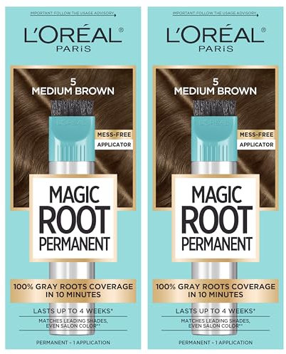 L'Oreal Paris Magic Root Rescue 10 Minute Root Hair Coloring Kit, Permanent Hair Color with Quick Precision Applicator, 100% Gray Coverage, 5 Medium Brown, 2 count