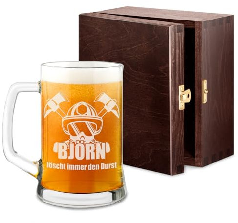 Maverton Bierkrug mit Gravur - personalisiert - 500 ml - zu Weihnachten - Geburtstagsgeschenk für Herren - Geschenkidee für Bierfreunde - Feuerwehrmann