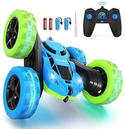 Hamdol Remote Control Car for Kids, 360° Rotating Double-Sided RC Car with LED Headlights, 4WD 2.4GHz Electric Rechargeable Toy Vehicle for Boys and Girls, Perfect Birthday