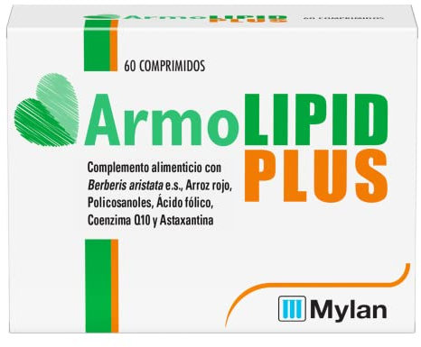 ArmoLIPID PLUS - Complemento Alimenticio Para el Control del Colesterol y de los Triglicéridos, Con Levadura Roja de Arroz, Berberina, Coenzima Q10, Astaxantina y Ácido Fólico, 60 Comprimidos