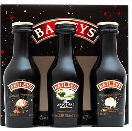 Baileys Gift Set - Original Irish Cream Liqueur, Espresso Creme, Baileys Salted Caramel x3 Alcohol Miniatures 5cl Bottles - Birthday Alcohol Gift Sets for Women, Men, Mum Gifts, Stocking, Christmas