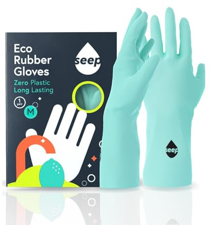 SEEP Eco Medium Rubber Kitchen Gloves - 3 Pack - Washing Up Gloves Made Using Compostable Rubber - Multi-purpose Household - FSC & Fair-trade Certified, Turquoise