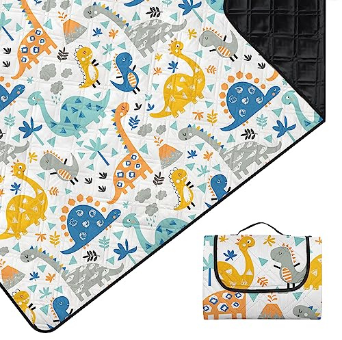 Outplea Manta de picnic extragrande lavable de 3 capas, impermeable, plegable, 79 x 79', para exteriores, portátil, compacta, para camping, playa, viajes, a prueba de arena (dinosaurio) (ZQ0036)