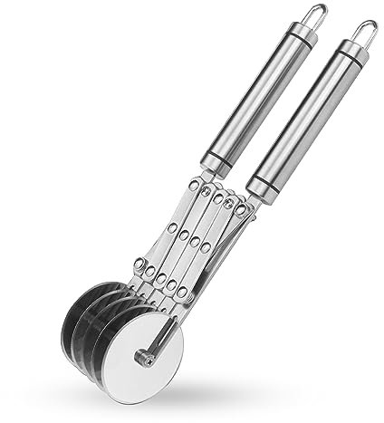 Teigschneider mit 5 Rädern, 5 Rad Pizzaschneider, Mehrrunder Teigschneider, Edelstahl Teigteiler Pizzaschneider Teigrädchen, Pizzaschneider Edelstahl 5 Räder Justierbar zum Küchenbacken