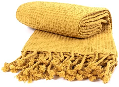 PÜSKÜL - Toallas de playa turcas de algodón ultrasuave de tejido gofre de 67 x 33 pulgadas, 1 paquete (amarillo claro, 1)