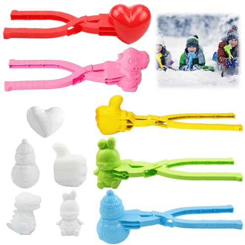 Giugio Lot de 5 moules à boules de neige - En plastique - Pour l'hiver - Jouet d'extérieur pour enfants - Pour jouer dans la neige (D)
