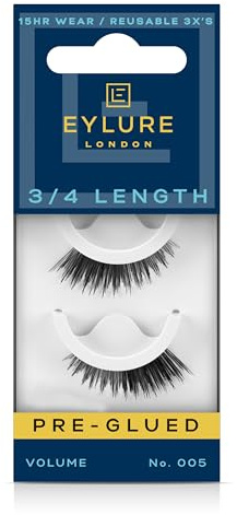 Eylure Press On Pre-Glued False Eyelashes, 3/4 Length Lashes, No. 005, 1 Pair