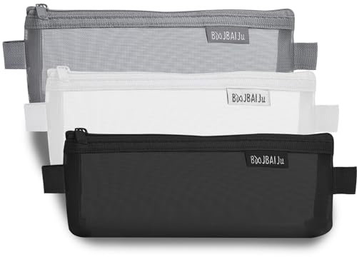 Focenat 3 Stück Federmäppchen aus Mesh, Transparentes Mäppchen mit Reißverschluss, Federtaschen Set, Schulmäppchen, Federmappen für Studenten, Bemalen, Schule, Büro, Reise