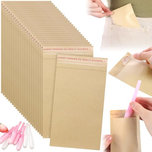 Saypacck 100 Pcs Tampons Disposal Bags Sanitary Napkin Disposal Bags Bulk Feminine Hygiene Disposal Bag Bulk Kraft Tampons Bag for Feminine Products with Self Adhesive for Women Girls, 5.91 x 3.15