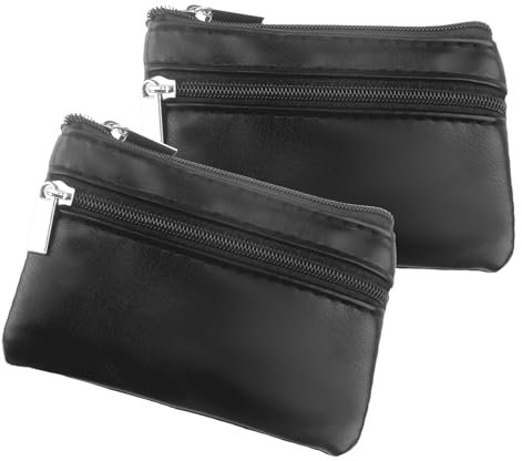 2 PCS Schlüsseletui Leder, 11x8 cm, Schlüsseltasche Leder Kunstleder Schwarz für Damen und Herren, Auto-Schlüsseletui mit Reißverschlussfach und Schlüsselring