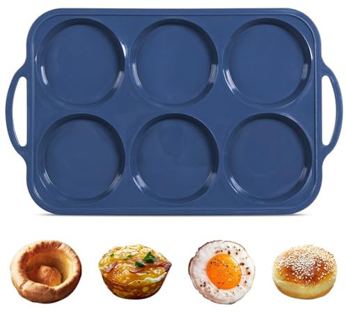 Highkit Große Muffinform Silikon für 6 Muffins mit Metallrahmen, Antihaft Flacher muffin backform mit Griff, Muffinblech Silikonmuffinformen für Eiermuffin, Cupcakes, Pudding,Torte, Ei,Grau