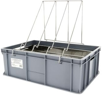 4Bee - W3233 Entdeckelungsgeschirr- mit Tropfsieb aus Edelstahl - Höhe - 20 cm - mit Sieb und Halter - 41x61x10 cm - Ideal für Kleine Imkereien - 2 Jahre Garantie