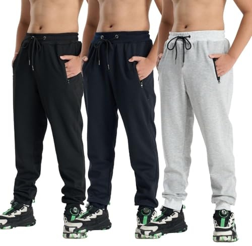 3-pack pojkbyxor, joggingbyxor, lösa fritidsbyxor, stretch, bekväma fritidsbyxor, höst och vinter, #3-ljusgrå/svart/marinblå, 134-140