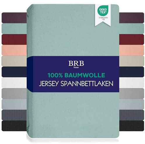 BRB Home Spannbettlaken 90x200cm - Spannbetttuch für Dicke Matratzen bis zu 27 cm 100% Baumwolle Oeko-TEX Zertifiziert Bettlaken Jersey Bettware Bettbezug für Boxspringbett (Grün - 90x200)