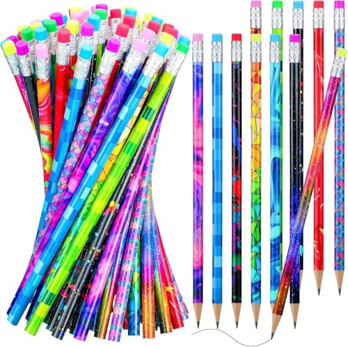 Afoxon 48Pcs Wooden Pencil with Eraser Assortment Colorful Pencils for Kids Writing Fun Assorted Novelty Kids Fun School Supplies for Classroom, Student Reward, Party Favor