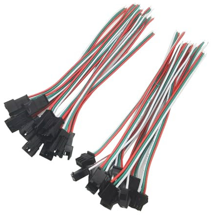 20 Pairs JST SM 3-Pin 2.54mm Pitch Plug Male and Female Connector Adapter with 150mm Electrical Cable Wire for LED Light