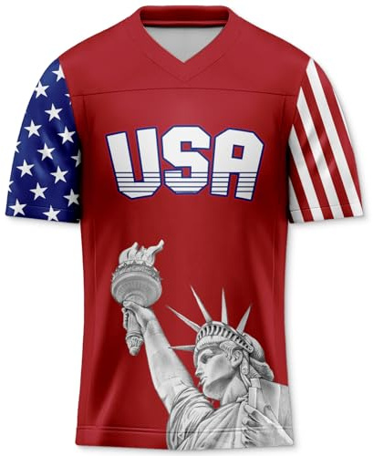 Men's 4th of July USA Flag Football Jerseys for Independence Day Statue of Liberty Red White Blue Shirts Patriotic Jersey 250 Anniversary USA Shirt