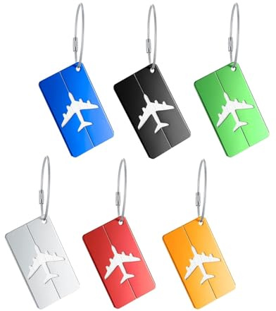 JUKOTA Etiquetas para Equipaje, 6 Piezas Identificador Maletas Viaje, Aluminio, con Anillos de Acero y Tarjeta de Identificación Impermeable de PVC, para Bagaglio, Bolso, Mochilas, Multicolor