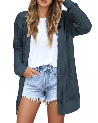 GLEENOD Gilet Femme Manches Longues Cardigan Décontracté Léger Pull Femme Chic Élégant pour Bureau Loisir Casual, Gris Anthracite, XL