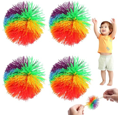 VONJUMA 4 Pcs Pelotas De Goma Arco Iris Bolas De Color Stringy Balls, Bolas De Saltar 6Cm Regalos De Cumpleaños Infantiles Para Cumpleaños Infantiles Juegos Familiares Fiestas Recuerdos