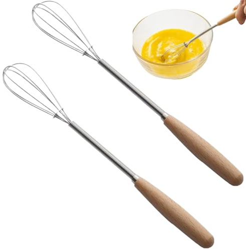 2 st 20 cm minivisp med trähandtag, små non-stick visp i rostfritt stål visp ägg vispar för matlagning hem restaurang