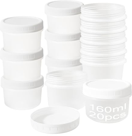 PDKKFF 20Pcs 5oz/160ml Small Food Containers with Lids, Reusable Stackable