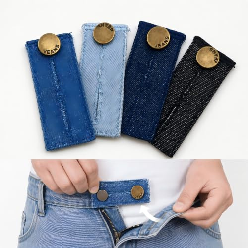 4 Piezas Extensor de Cintura para Pantalón, Extensores de Botones para Pantalón Elásticos, Botones para Vaqueros, Extensor Pantalón Embarazada, Jeans, Falda, Mujer Hombre, Negro y Azul, Sin Coser