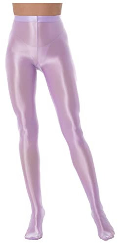 Yeahdor Damen Nylon Strumpfhose Glänzend Leggings mit Fußteil Pantyhose Dessous Slim Fit Leggins High Waist Yoga Tanz Hosen A Hell Lila M