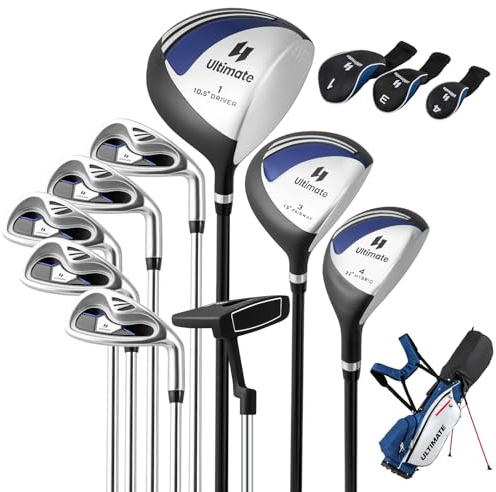 Tangkula 10 Pieces Men's Complete Golf Clubs Set Right Hand, Includes 460cc Alloy #1 Driver & #3 Fairway Wood & #4 Hybrid & #6/#7/#8/#9/#P Irons & Putter, Golf Club Set,Blue