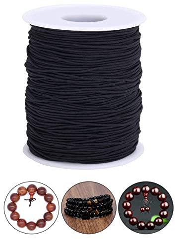 TSKDKIT Hilo elástico de 0,8 mm, cuerda de perlas elástica, para pulseras, color negro, banda elástica de nailon, hilo elástico de perlas para joyas, pulseras artesanales (100 m)