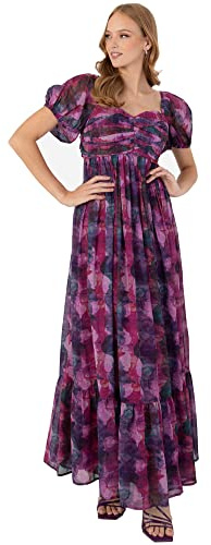 Anaya with Love Ladies Empire Waist Maxi Dress Women Bardot Short Sleeve Sweetheart Neckline Tiered Long Ruffle for Wedding Guest Vestir, Purple, 46 De Las Mujeres