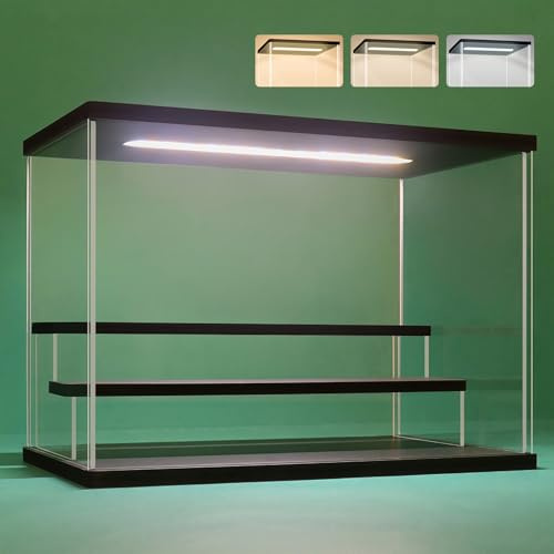 Nonemey Vitrina Expositora Transparente con Luz Led,2/3/4/5/6 Niveles Cajas de Metacrilato de Almacenaje,Antipolvo Caja Organizadora,Vitrina Acrílica para Colecciones (Negro, 3Tier-31.5*18*23 cm)