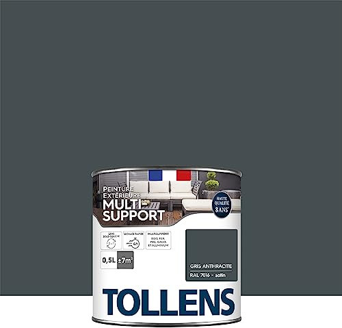 Tollens Peinture extérieure multisupport - Ultra résistante Haute qualité - Satin - Gris Anthracite - 0,5L = 7m2