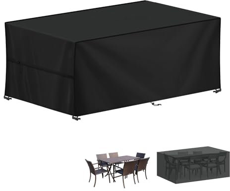 LAMUNI Outdoor Garden Table Cover Rectangular Garden Furniture Covers Waterproof Patio Table Covers Anti-UV Rattan Sofa Set Cover Windproof 420D Oxford Patio Covers for Outdoor Furniture, 200x80x70cm