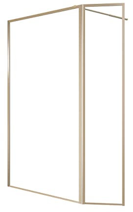 Marwell Walk In Dusche Golden Frame 200x120cm - Duschwand mit schwenkbarer Flügeltür 180° - mit 5mm Einscheibensicherheitsglas - hochwertige Aluminiumrahmen in gebürsteter Goldoptik