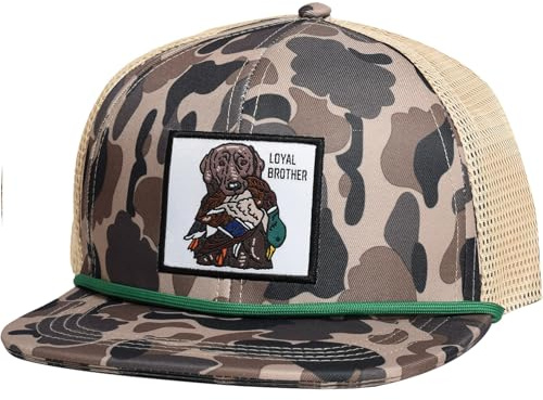 EDTREK Outdoorsman Pro Trucker Breathable Mesh Performance Cap - Flat Brim Snapback Hat (Duck Dog - Duck Camo Green Rope)