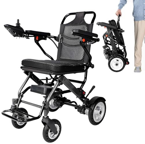 Sedia a Rotelle Elettrica Pieghevole Leggera Carrozzina Elettrica per Disabili con Cuscino e Braccioli Sedia Rotelle Elettrica con 2 * 180W Motore per Anziani (10AH)