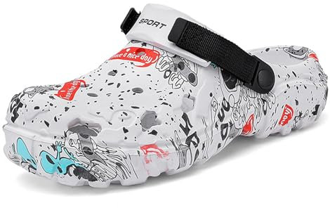 SECHRITE Zuecos para Hombre, para Deportes al Aire Libre, sin Cordones, con cojín, para Playa, Antideslizantes, con Correa Trasera Ajustable, Borde de río, Blanco 42 EU