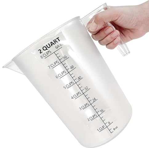 Plastic Measuring Cup with Handle, Pool Chemical Measuring Cup, Measuring Pitcher with Laser-Etched Markings for Liquid Mixing, Pouring, Lawn Care, Motor Oil, Lab Use (64 oz, 2000ml)