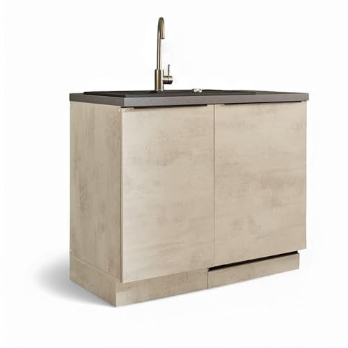 Sanibel Moderner Spülenunterschrank Küche in Chromix Weiß, Chromix Anthrazit FSC-Zertifiziert - Geräumiger Küchenschrank mit viel Stauraum - 110 x 94 x 60 cm (B/H/T)